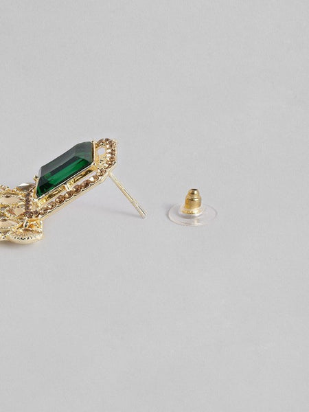 Gold-Plated & Green Handcrafted American Diamond Studded Square Drop Earrings VitansEthnics