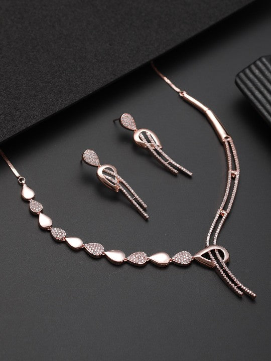 Rose Gold-Plated CZ-Studded Jewellery Set VitansEthnics