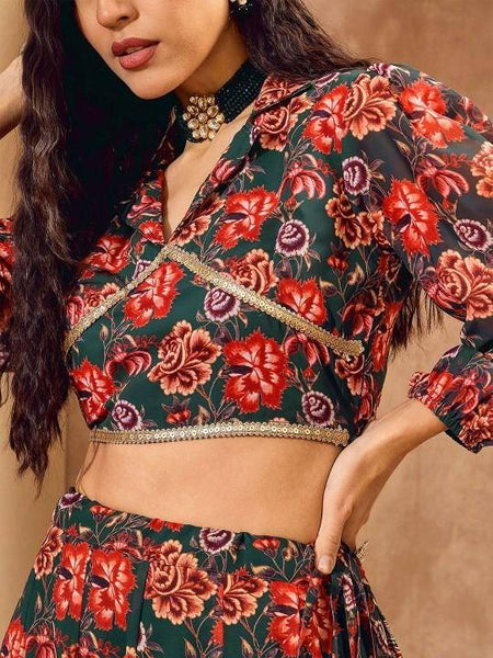 Floral Printed Crop Top With Skirt | Indian Lehenga Choli VitansEthnics