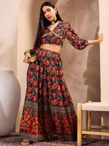 Floral Printed Crop Top With Skirt | Indian Lehenga Choli VitansEthnics