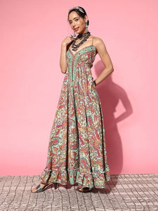 Women Floral Printed Maxi Dress, Indo Western Dress, Indian Dress, Wedding Wear outfit, Anarkali Dress For Women, Fusion Outfit VitansEthnics
