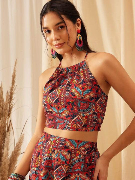 Abstract Printed Crop Top with Palazzo Set for Women Boho Chic Coord Set Festival Outfit Ethnic Indian Dress Co-ords VitansEthnics