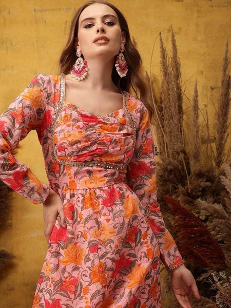 Floral Printed Maxi Ethnic Dress For Women, Indian Dress For Women, Indo Western Outfit, Maxi Dress For Women VitansEthnics