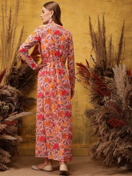 Floral Printed Maxi Ethnic Dress For Women, Indian Dress For Women, Indo Western Outfit, Maxi Dress For Women VitansEthnics