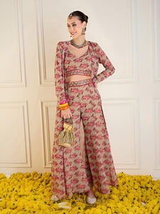 Floral Crop Top With Sharara and Shrug Set for Women, Coord Set, Festival Outfit Ethnic Indian Dress, Wedding Guest Indo Western Outfit VitansEthnics