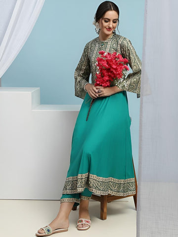 Floral Print Anarkali Kurta With Trouser Pants & Jacket For Women, Indian Dress, Party Wear Indo Western Outfit, Kurti Set, Indian Suit Set VitansEthnics