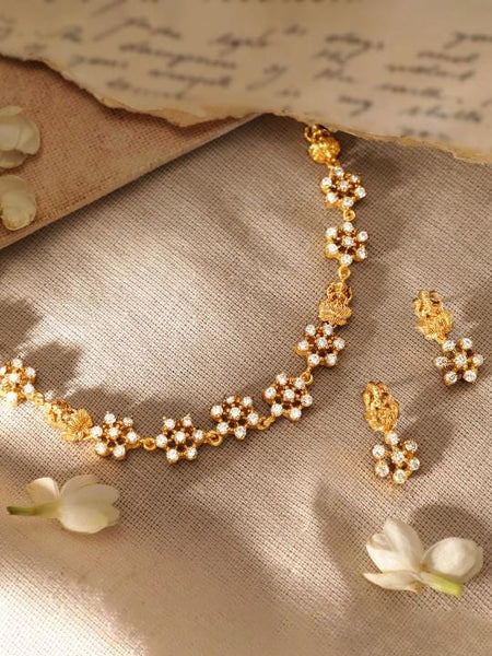 22K Gold Plated Handcrafted Intricate Jewelry Set For Women, Indian Necklace With Earrings Set, Contemporary Necklace, Wedding Jewelry Set VitansEthnics