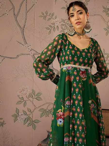 Floral Print Sweetheart Neck Anarkali Kurta With Palazzo Set for Women, Festive Ethnic Indian Dress, Wedding Guest Outfit, Lehenga Choli VitansEthnics