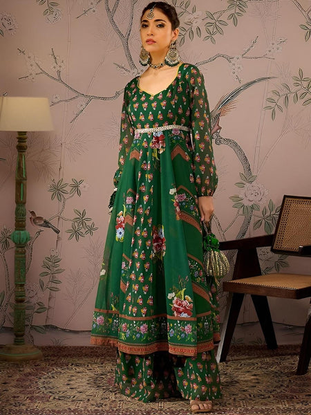 Floral Print Sweetheart Neck Anarkali Kurta With Palazzo Set for Women, Festive Ethnic Indian Dress, Wedding Guest Outfit, Lehenga Choli VitansEthnics