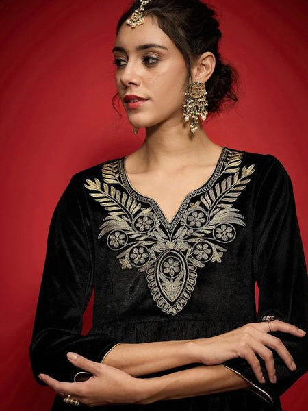 Embroidered Velvet Peplum Kurta With Palazzo For Women, Tunic With Palazzo, Indian Dress, Party Wear Indo Western Outfit, Indian Suit Set VitansEthnics