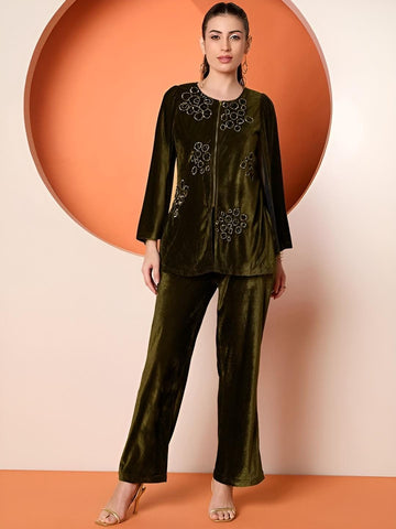 Embellished Velvet Top With Trousers For Women, Tunic With Palazzo, Indian Dress, Party Wear Indo Western Outfit, Kurti Set, Velvet Coords VitansEthnics