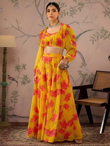 Floral Printed Crop Top With Skirt For Women, Indian Lehenga Choli, Wedding Guest Outfit, Indian Dress, Indian Gown Party Indo Western Dress VitansEthnics