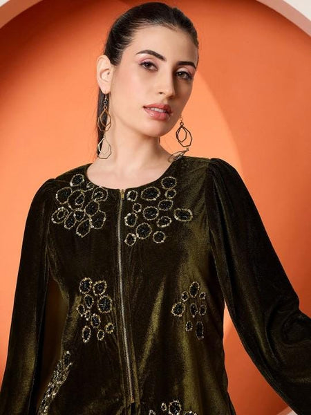 Embellished Velvet Top With Trousers For Women, Tunic With Palazzo, Indian Dress, Party Wear Indo Western Outfit, Kurti Set, Velvet Coords VitansEthnics