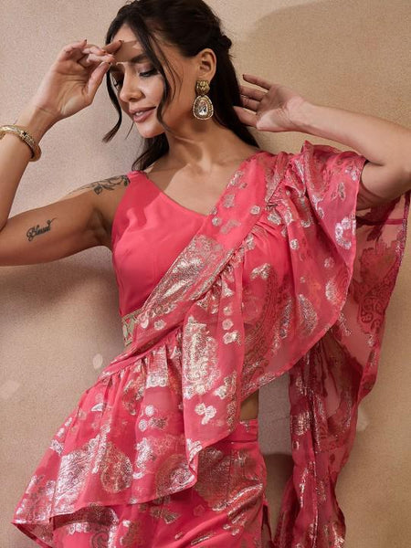 Ready To Wear Saree, Mirror Work Crop Top & Palazzo With Attached Dupatta Co-ord Set, Ethnic Indo Western Fusion Outfit, Lehenga Choli14 VitansEthnics