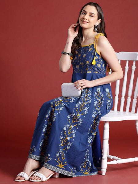 Floral Print Ethnic Indian Fusion Midi Dress
