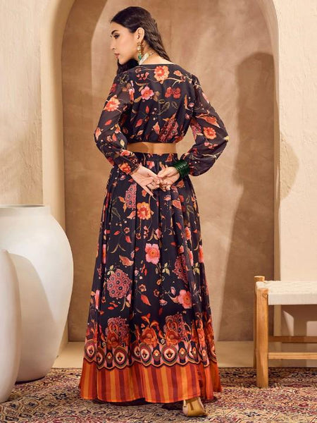 Printed Crop Top With Skirt Indian Lehenga Choli