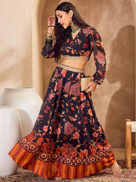 Printed Crop Top With Skirt Indian Lehenga Choli