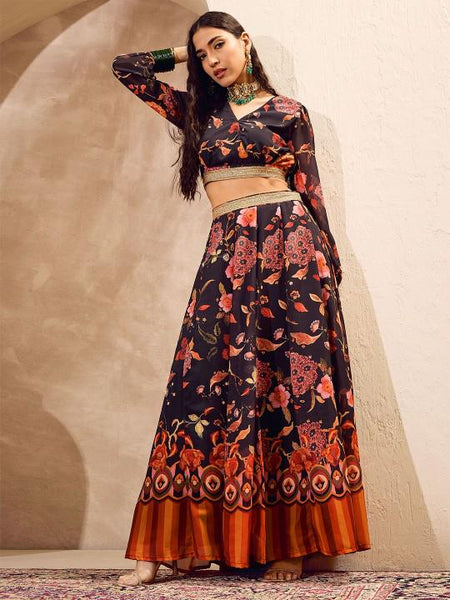 Printed Crop Top With Skirt Indian Lehenga Choli