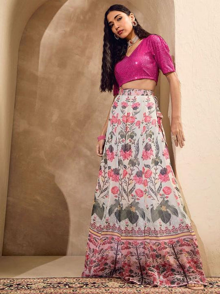 Embellished Sequinned Crop Top With Skirt For Women, Indian Lehenga Choli, Wedding Guest Outfit, Indian Dress, Party Indo Western Dress4 VitansEthnics