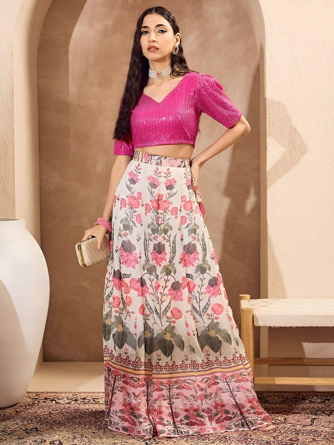 Embellished Sequinned Crop Top With Skirt For Women, Indian Lehenga Choli, Wedding Guest Outfit, Indian Dress, Party Indo Western Dress4 VitansEthnics