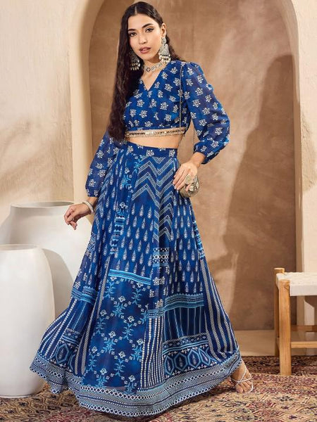 Ethnic Printed Crop Top With Skirt For Women, Indian Lehenga Choli, Wedding Guest Outfit, Indian Dress, Indian Gown Party Indo Western Dress5 VitansEthnics