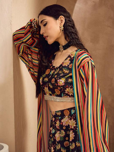 Floral Crop Top With Skirt & Shrug Set for Women, Coord Set, Festive Ethnic Indian Dress, Wedding Guest Indo Western Outfit, Lehenga Choli6 VitansEthnics