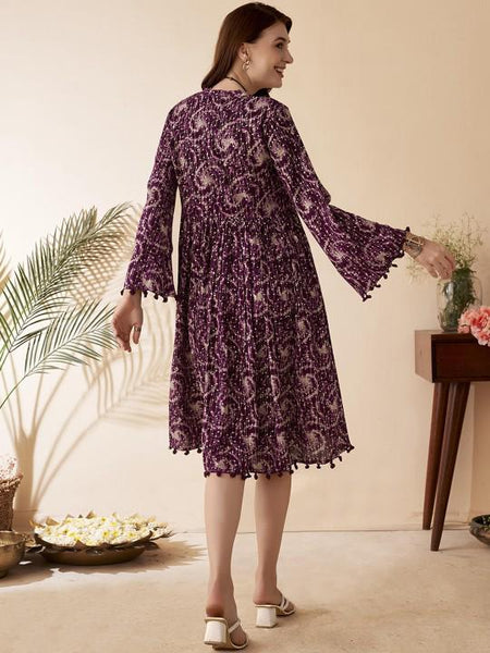 Abstract Tassel Ethnic Midi Dress, Indian Fusion Dress For Women, Indian Dress For Women, Indo Western Outfit, Fusion Dress10 VitansEthnics