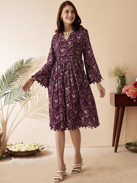 Abstract Tassel Ethnic Midi Dress, Indian Fusion Dress For Women, Indian Dress For Women, Indo Western Outfit, Fusion Dress10 VitansEthnics