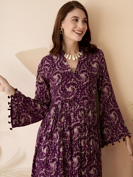 Abstract Tassel Ethnic Midi Dress, Indian Fusion Dress For Women, Indian Dress For Women, Indo Western Outfit, Fusion Dress10 VitansEthnics