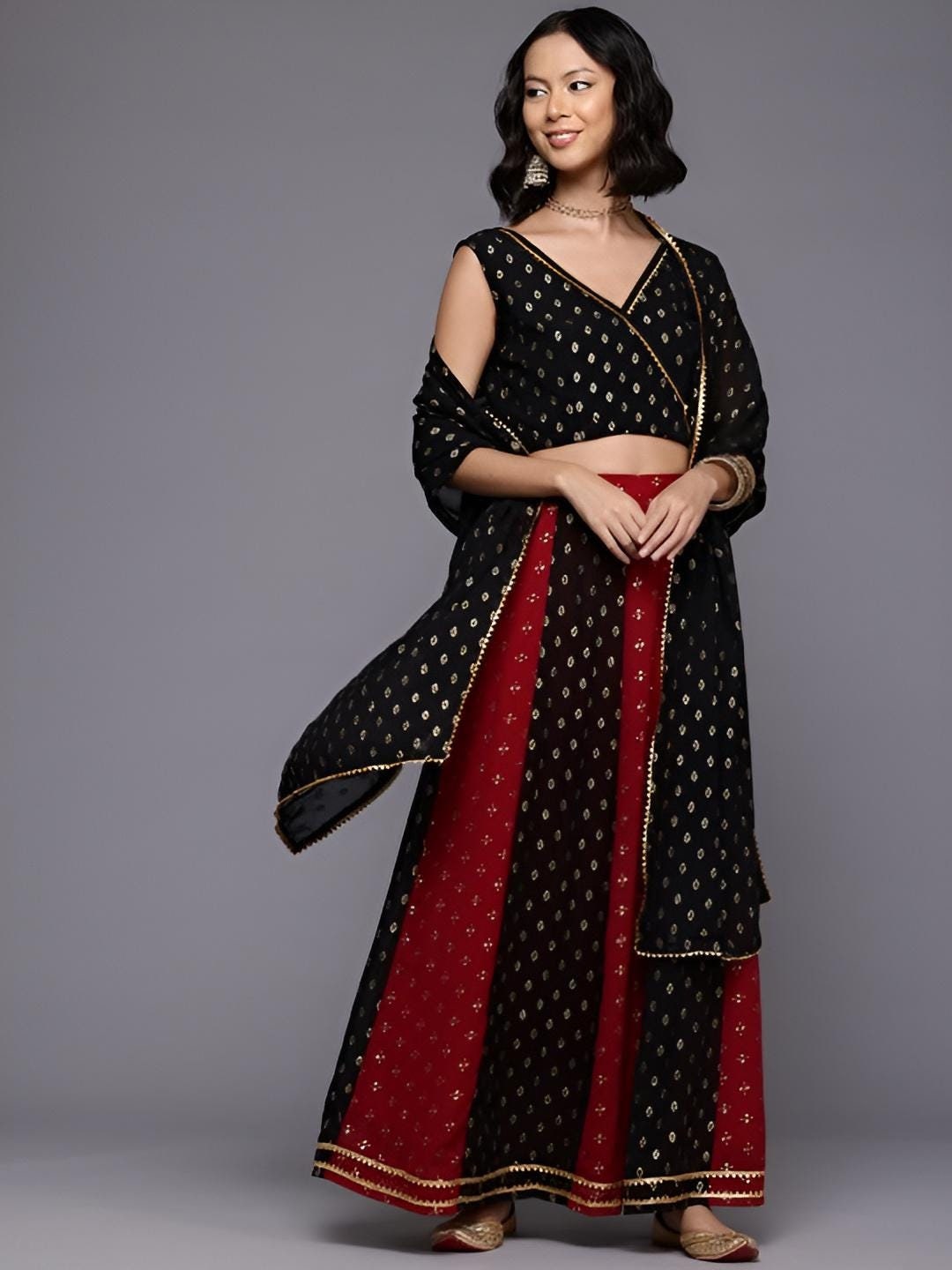Embellished Crop Top With Skirt & Dupatta Set | Indian Lehenga Choli