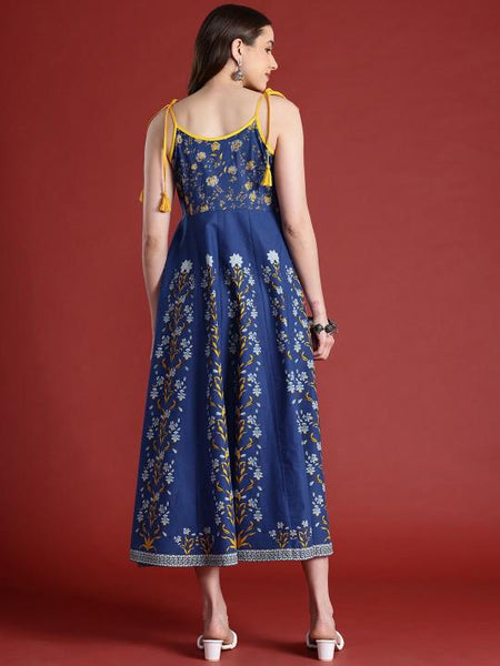 Floral Print Ethnic Indian Fusion Midi Dress