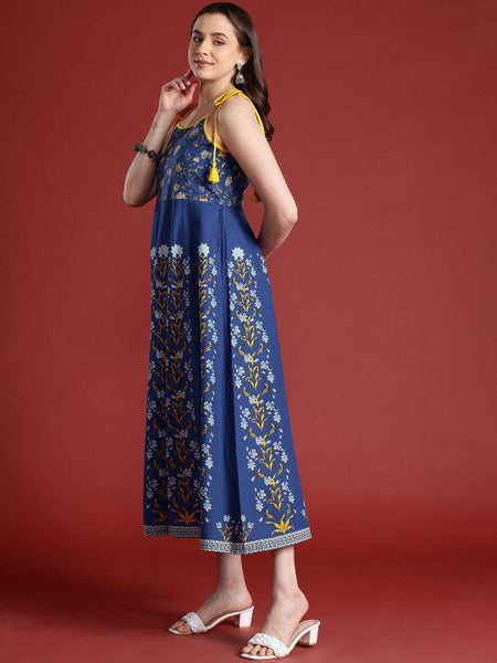 Floral Print Ethnic Indian Fusion Midi Dress