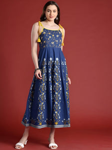 Floral Print Ethnic Indian Fusion Midi Dress