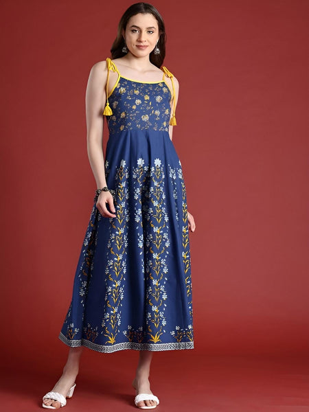 Floral Print Ethnic Indian Fusion Midi Dress