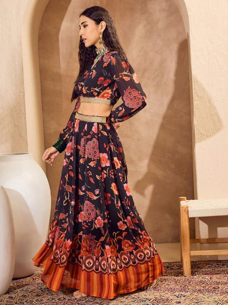 Printed Crop Top With Skirt Indian Lehenga Choli