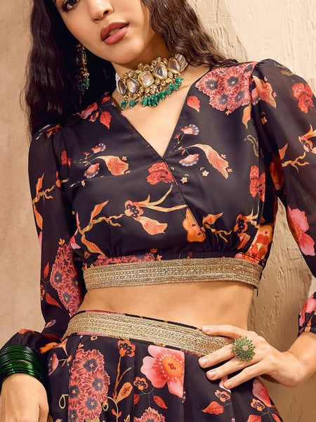 Printed Crop Top With Skirt Indian Lehenga Choli