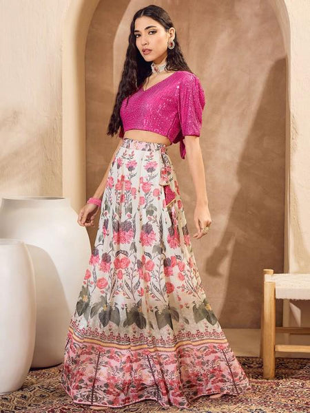 Embellished Sequinned Crop Top With Skirt For Women, Indian Lehenga Choli, Wedding Guest Outfit, Indian Dress, Party Indo Western Dress4 VitansEthnics