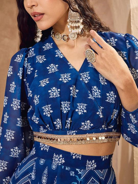 Ethnic Printed Crop Top With Skirt For Women, Indian Lehenga Choli, Wedding Guest Outfit, Indian Dress, Indian Gown Party Indo Western Dress5 VitansEthnics