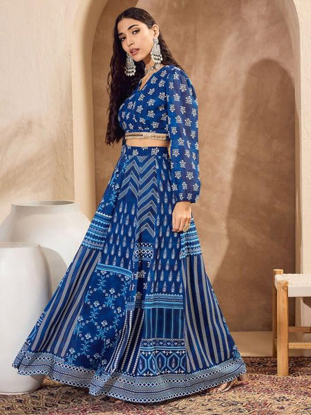 Ethnic Printed Crop Top With Skirt For Women, Indian Lehenga Choli, Wedding Guest Outfit, Indian Dress, Indian Gown Party Indo Western Dress5 VitansEthnics