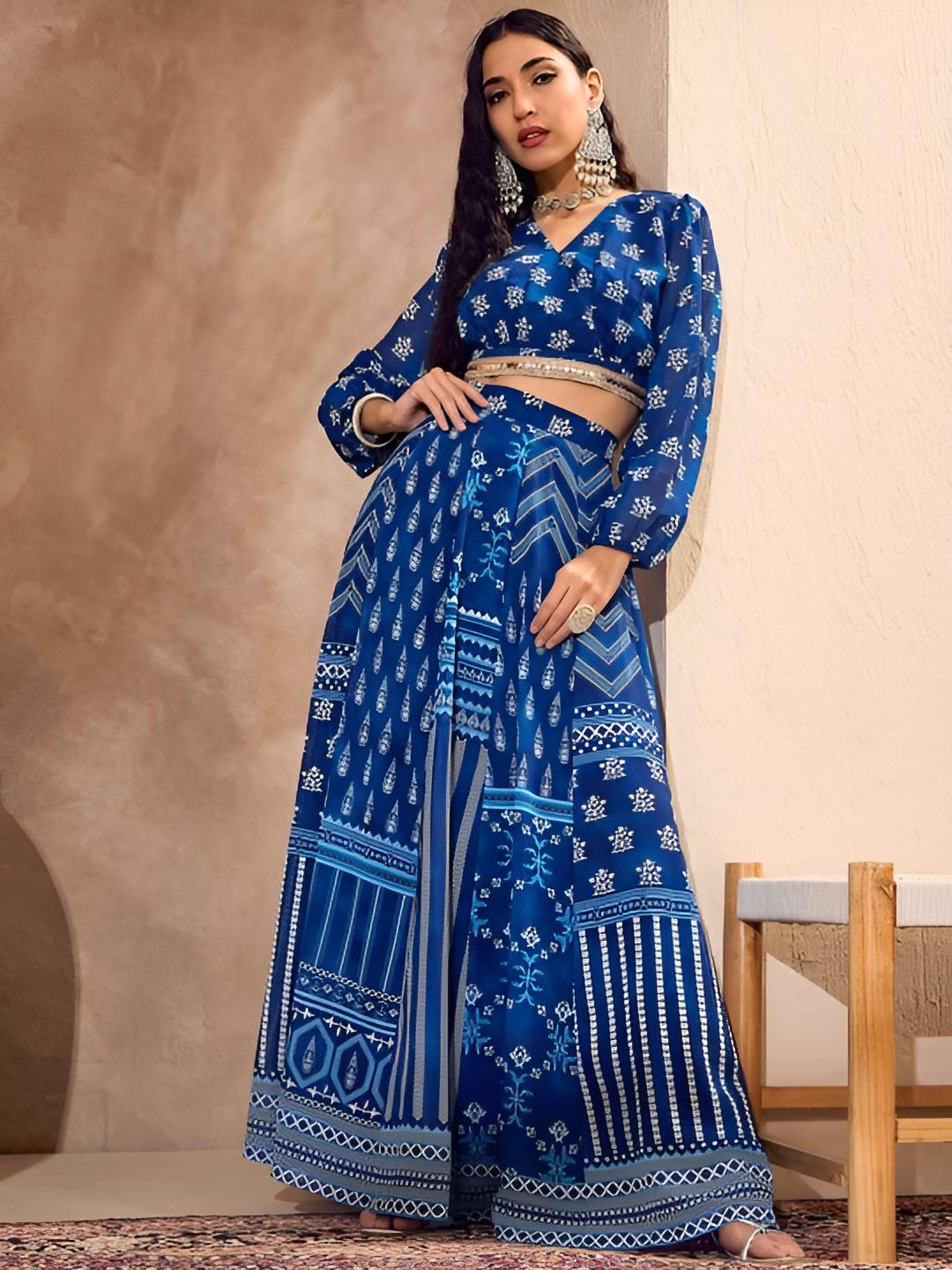Ethnic Printed Crop Top With Skirt For Women, Indian Lehenga Choli, Wedding Guest Outfit, Indian Dress, Indian Gown Party Indo Western Dress5 VitansEthnics
