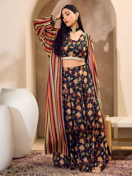 Floral Crop Top With Skirt & Shrug Set for Women, Coord Set, Festive Ethnic Indian Dress, Wedding Guest Indo Western Outfit, Lehenga Choli6 VitansEthnics