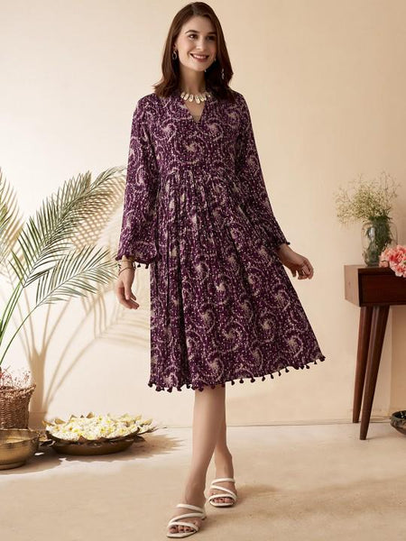 Abstract Tassel Ethnic Midi Dress, Indian Fusion Dress For Women, Indian Dress For Women, Indo Western Outfit, Fusion Dress10 VitansEthnics