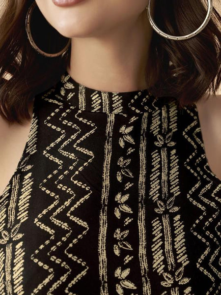 Ethnic Motifs Printed Halter Neck Sleeveless Jumpsuit For Women, Indian Jumpsuit, Indian One Piece Dress, Indo Western Outfit, Fusion Outfit11 VitansEthnics