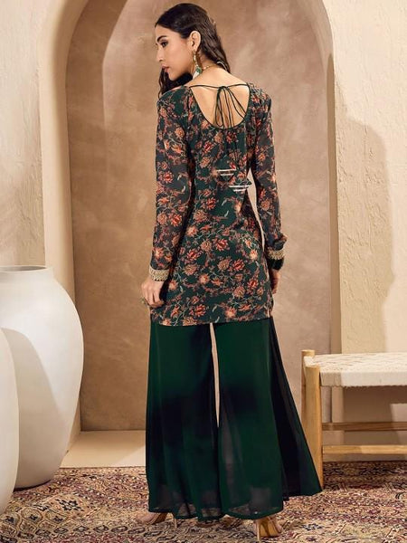 Long Sleeves Floral Printed Kurta with Palazzo For Women, Wedding Guest Indo Western Outfit, Ethnic Indian Dress, Fusion Kurti Suit Set13 VitansEthnics