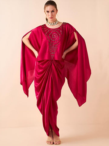 Embellished Top With Drape Skirt Set For Women, Indian Cape Top with Dhoti Skirt Set, Ethnic Indo Western Outfit, Wedding Guest Indian Dress7 VitansEthnics