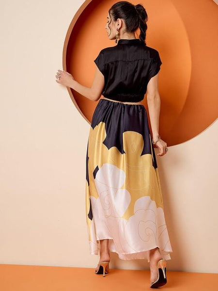 Black Crop Top & Printed Maxi Skirt Set For Women, Indian Top with Skirt Set, Ethnic Indo Western Fusion Outfit, Coords Set. Lehenga Choli10 VitansEthnics