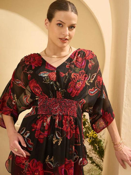 Embellished Floral Printed Kaftan Top With Palazzo Set for Women, Coord Set, Ethnic Indian Dress, Indo Western Outfit, Kaftan Kurti Set8 VitansEthnics