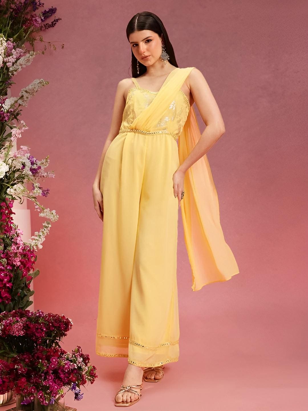 Embroidered Jumpsuit With Attached Dupatta For Women, Indian Jumpsuit, Indian One Piece Dress, Indo Western Outfit, Wedding Guest Outfit6 VitansEthnics