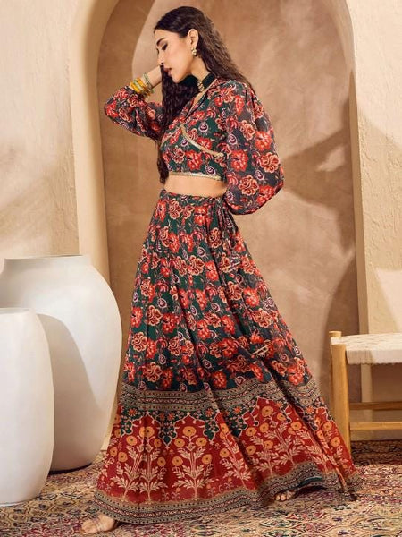 Floral Printed Crop Top With Skirt For Women, Indian Lehenga Choli, Wedding Guest Outfit, Indian Dress, Indian Gown Party Indo Western Dress2 VitansEthnics