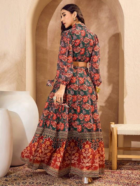 Floral Printed Crop Top With Skirt For Women, Indian Lehenga Choli, Wedding Guest Outfit, Indian Dress, Indian Gown Party Indo Western Dress2 VitansEthnics
